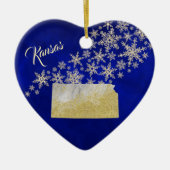 Blue Gold Snowflake Kansas Heart Keramisch Ornament (Voorkant)