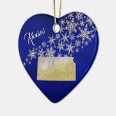 Blue Gold Snowflake Kansas Heart Keramisch Ornament (Links)