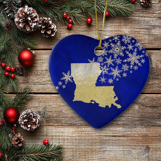 Blue Gold Snowflake Louisiana Heart Keramisch Ornament