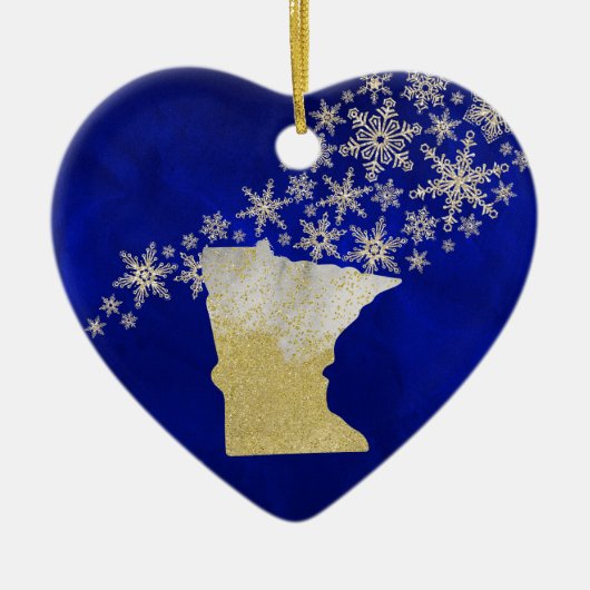 Blue Gold Snowflake Minnesota Heart Keramisch Ornament (Voorkant)