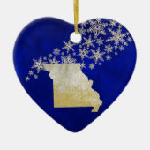 Blue Gold Snowflake Missouri Heart Keramisch Ornament (Voorkant)