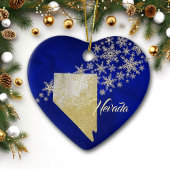 Blue Gold Snowflake Nevada Heart Keramisch Ornament