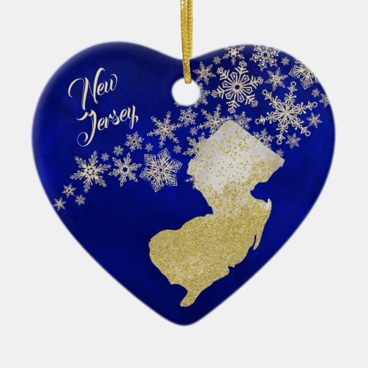 Blue Gold Snowflake New Jersey Heart Keramisch Ornament (Voorkant)