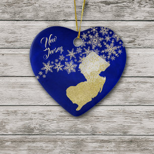 Blue Gold Snowflake New Jersey Heart Keramisch Ornament