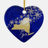 Blue Gold Snowflake New York Heart Keramisch Ornament (Voorkant)