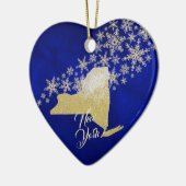 Blue Gold Snowflake New York Heart Keramisch Ornament (Links)