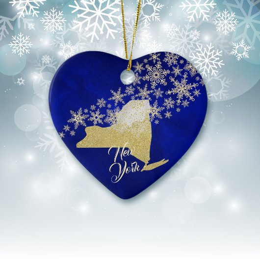 Blue Gold Snowflake New York Heart Keramisch Ornament