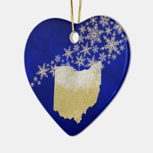 Blue Gold Snowflake Ohio Heart Keramisch Ornament (Links)