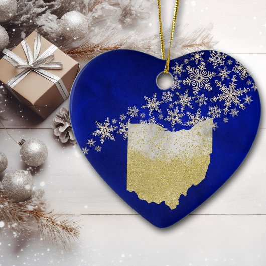 Blue Gold Snowflake Ohio Heart Keramisch Ornament