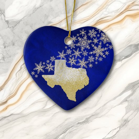 Blue Gold Snowflake Texas Heart Keramisch Ornament