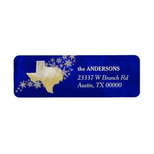 Blue Gold Snowflake Texas Return-adres Etiket (Voorkant)