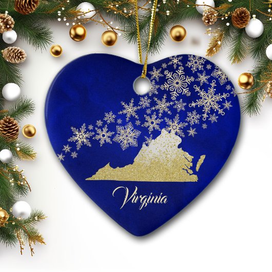 Blue Gold Snowflake Virginia Heart Keramisch Ornament