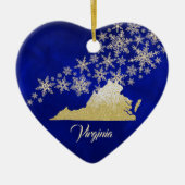 Blue Gold Snowflake Virginia Heart Keramisch Ornament (Voorkant)