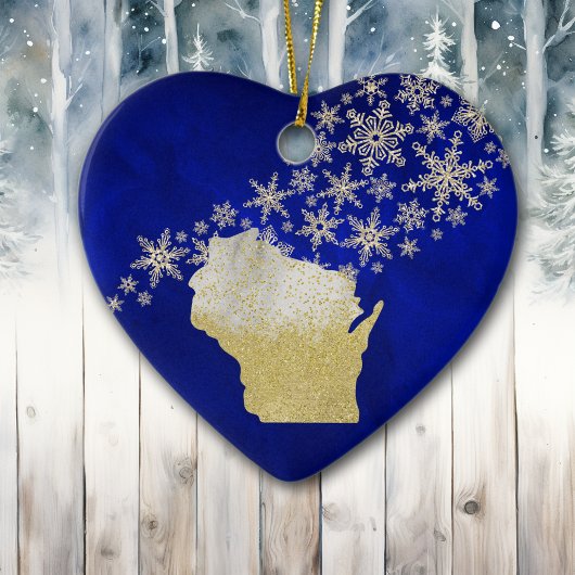 Blue Gold Snowflake Wisconsin Heart Keramisch Ornament