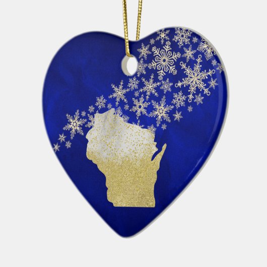 Blue Gold Snowflake Wisconsin Heart Keramisch Ornament (Links)