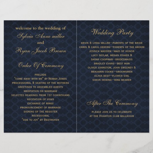 blue gold Snowflakes bruiloft programma's gevouwen (Achterkant)