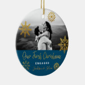 Blue Gold Snowflakes First Kerstmis Engaged Keramisch Ornament (Rechts)