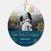 Blue Gold Snowflakes First Kerstmis Engaged Keramisch Ornament (Links)