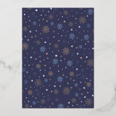 Blue Gold Snowflakes Merry Kerstry Folie Feestdagenkaart (Achterkant)