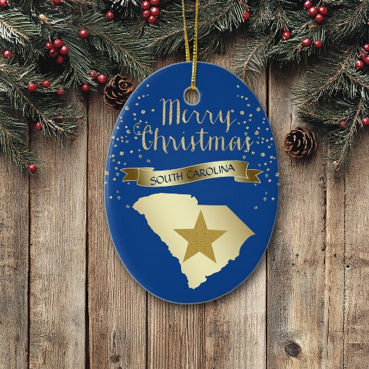 Blue Gold South Carolina Star Keramisch Ornament