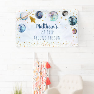 Blue Gold Space Birthday-banner Spandoek