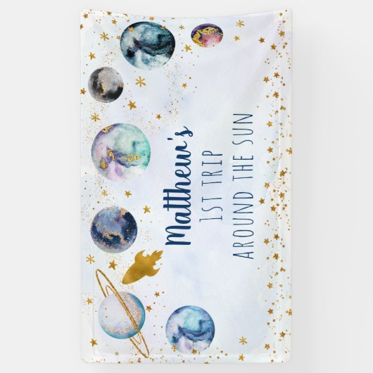 Blue Gold Space Birthday-banner Spandoek (Verticaal)