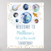 Blue Gold Space Birthday Welkom Poster (Voorkant)
