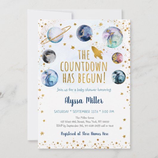 Blue Gold Space Counting is begonnen met Baby show Kaart (Voorkant)