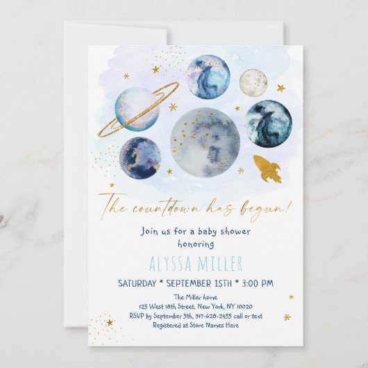 Blue Gold Space Counting is begonnen met Baby show Kaart (Voorkant)