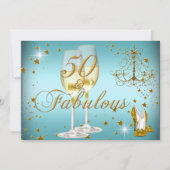 Blue Gold Sparkle 50 & Fabulous Birthday Invite Kaart (Voorkant)