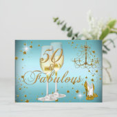 Blue Gold Sparkle 50 & Fabulous Birthday Invite Kaart (Staand voorkant)
