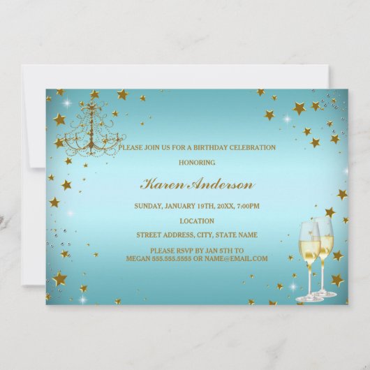 Blue Gold Sparkle 50 & Fabulous Birthday Invite Kaart (Achterkant)