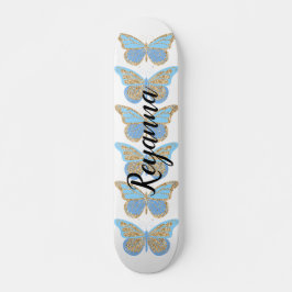 Blue Gold Sparkle Butterflies, speciaal gepersonal Persoonlijk Skateboard