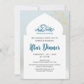 Blue Gold Sparkle Iftar Dinner Invitation Kaart (Voorkant)