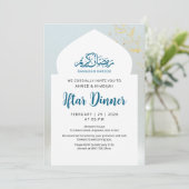 Blue Gold Sparkle Iftar Dinner Invitation Kaart (Staand voorkant)