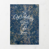 Blue Gold Splatter Modern Drivoudig Wedding Progra Drieluik Uitnodiging (Cover)