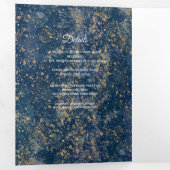 Blue Gold Splatter Modern Drivoudig Wedding Progra Drieluik Uitnodiging (Binnenzijde eerst)