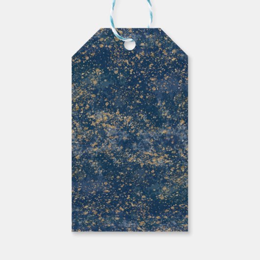 Blue Gold Splatter Modern Glam Weddenschap Cadeaulabel (Achterkant)