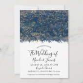 Blue Gold Splatter Modern Glam Weddenschap Kaart (Voorkant)