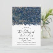 Blue Gold Splatter Modern Glam Weddenschap Kaart (Staand voorkant)