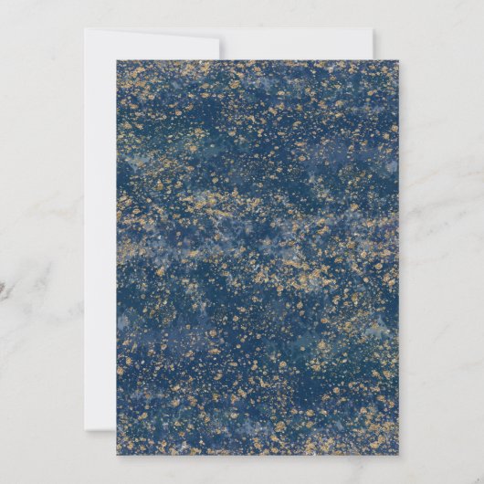 Blue Gold Splatter Modern Glam Weddenschap Kaart (Achterkant)