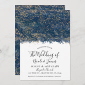 Blue Gold Splatter Modern Glam Weddenschap Kaart (Voorkant / Achterkant)