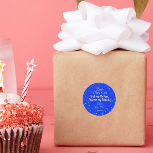 Blue Gold Star Beste moeder ooit Moderne Moederdag Ronde Sticker (Feest)