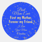 Blue Gold Star Beste moeder ooit Moderne Moederdag Ronde Sticker (Voorkant)