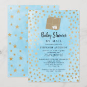 Blue Gold Star Boy Baby shower per post Kaart (Voorkant / Achterkant)