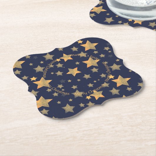 Blue Gold Star Elegant  Classic Christmas Kartonnen Onderzetters (Gekanteld)
