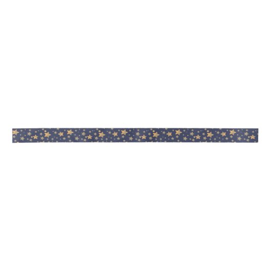 Blue Gold Star  Elegant Kerstpatroon Satijnen Lint (Voorkant)