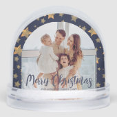 Blue Gold Star Familiefoto Vrolijk Kerstfeest Sneeuwbol (Voorkant)