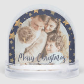 Blue Gold Star Familiefoto Vrolijk Kerstfeest Sneeuwbol (Achterkant)