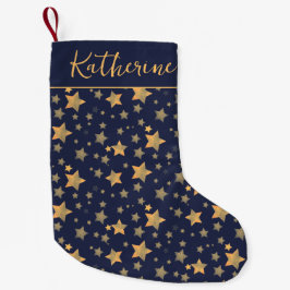 Blue Gold Star Pattern Retro  Vakantie Xmas Kleine Kerstsok